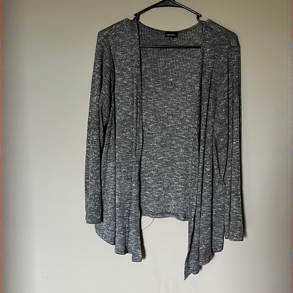 gray cardigan